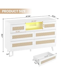 gaomon Natural Rattan Dresser for Bedroom with Led light and Charging Station