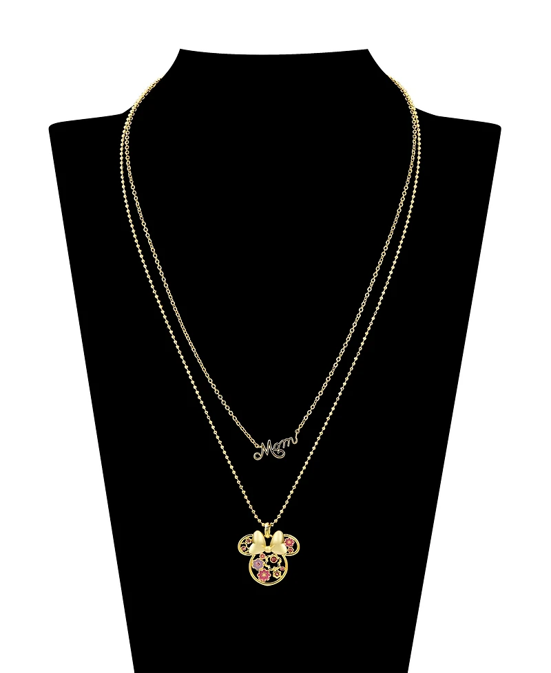 Disney Pink Crystal Minnie Mouse Flower Mom Layered Pendant Necklace