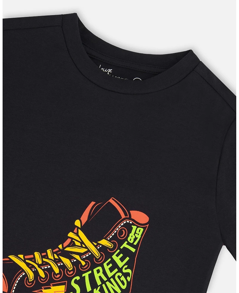 Deux par Deux Toddler Boys Cotton Graphic Tee Black And Red Shoe - Toddler|Child