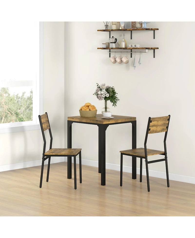 Industrial Contemporary Compact Breakfast Nook 3pc Table and Chairs Set
