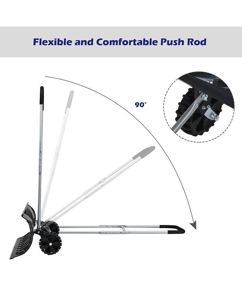 Mecale Rolling Snow Pusher Shovel with Adjustable Handle