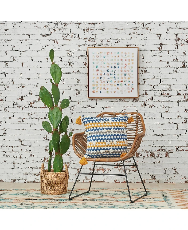 Jensen Ochre Woven Tasseled Accent Throw Pillow, 22" x 22"