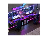 gaomon U Shaped Computer Gaming Desk with Power Outlets & Usb Ports, Led Strip and Monitor Stand