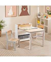 LuxenHome Children Play Table with Bookcase and 2 Chairs Set
