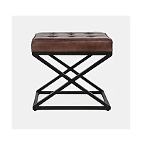 Jofran Global Archive Distressed Genuine Leather Ottoman Stool