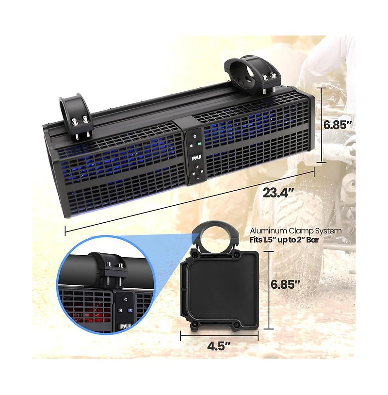 Pyle 24" Powered Atv/Utv Soundbar System with Bluetooth & Led Lights