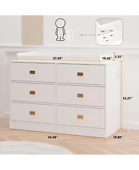 gaomon Dresser for Bedroom with 6 Drawers, Changing Table Dresser with Changing Table Top, Nursery Dresser Diaper Changing Station for Baby with Power