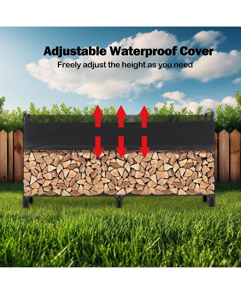 gaomon 8.5 Ft Outdoor Firewood Rack With Cover, 1/2 Cord of Firewood, Heavy Duty Firewood Holder & Waterproof Cover for Fireplace Patio