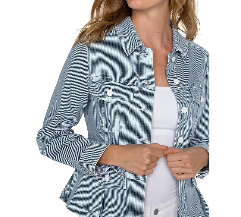 Liverpool Los Angeles Petite Striped Peplum-Hem Jacket