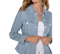 Liverpool Los Angeles Petite Striped Peplum-Hem Jacket