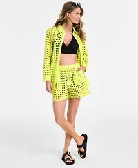 Dotti Womens Openwork Dot Shirt Cover Up Shorts