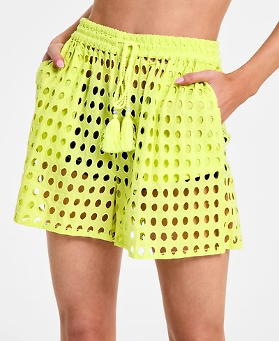 Dotti Women's Cotton Openwork Dot Drawstring-Waist Shorts
