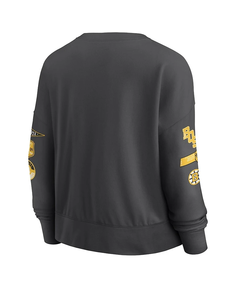 Fanatics Women's Black Boston Bruins Oversized Vintage Go Team Pullover Sweatshirt
