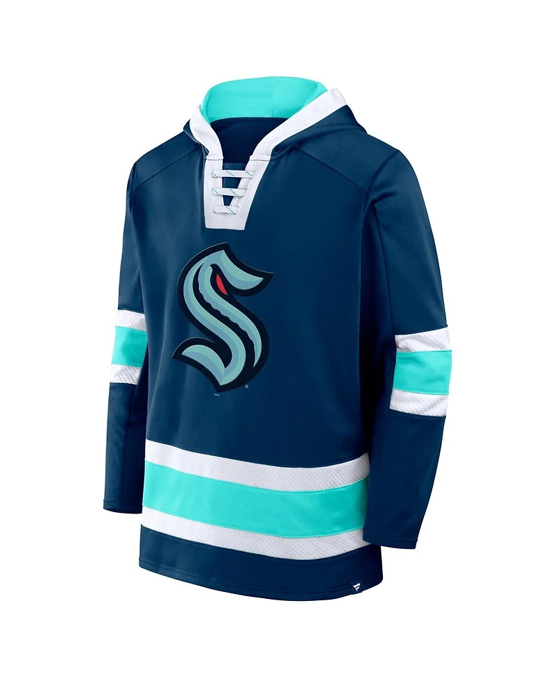 Fanatics Men's Deep Sea Blue Seattle Kraken Inside Line Fleece Pullover Hoodie