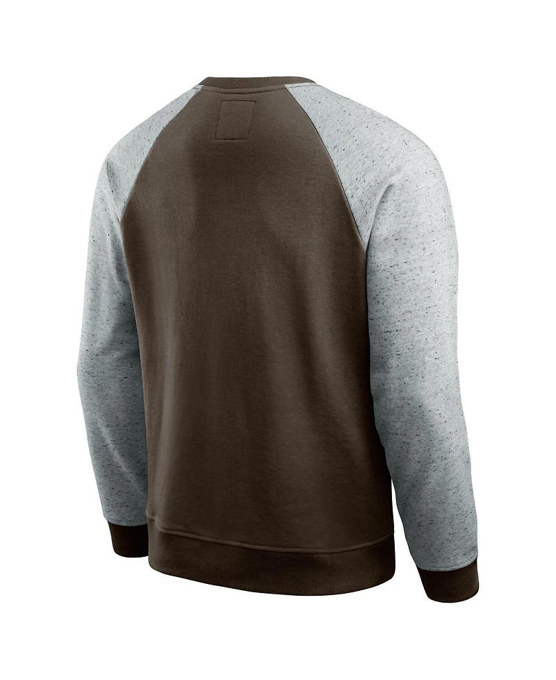 Fanatics Men's Brown/Heather Gray Cleveland Browns Colorblock Pullover Sweatshirt