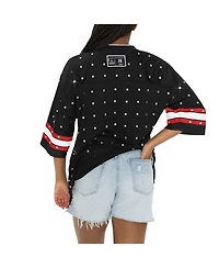 Gameday Couture Women's Black Kansas City Chiefs Kickoff Time Allover Rhinestone Sports Stripe Jersey V-Neck T-Shirt