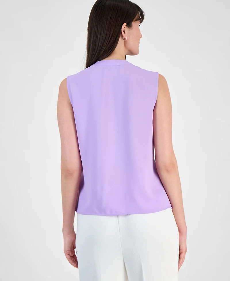Kasper Petite Sleeveless Ruffle-Neck Blouse