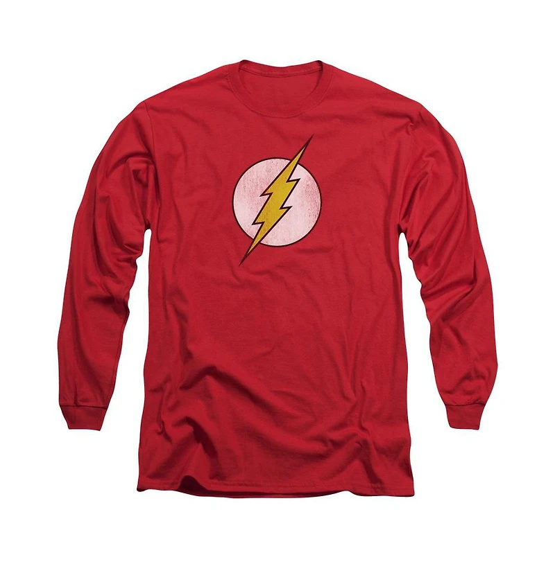 Flash Men's Dc Comics Logo Distressed Long Sleeve Adult Tee / T-Shirt