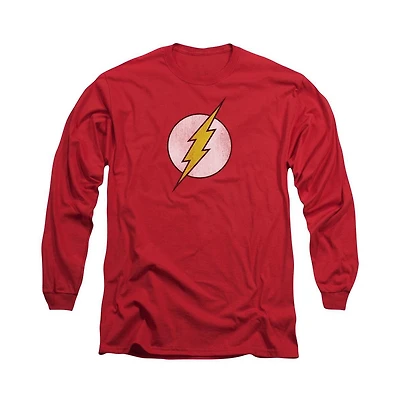 Flash Men's Dc Comics Logo Distressed Long Sleeve Adult Tee / T-Shirt
