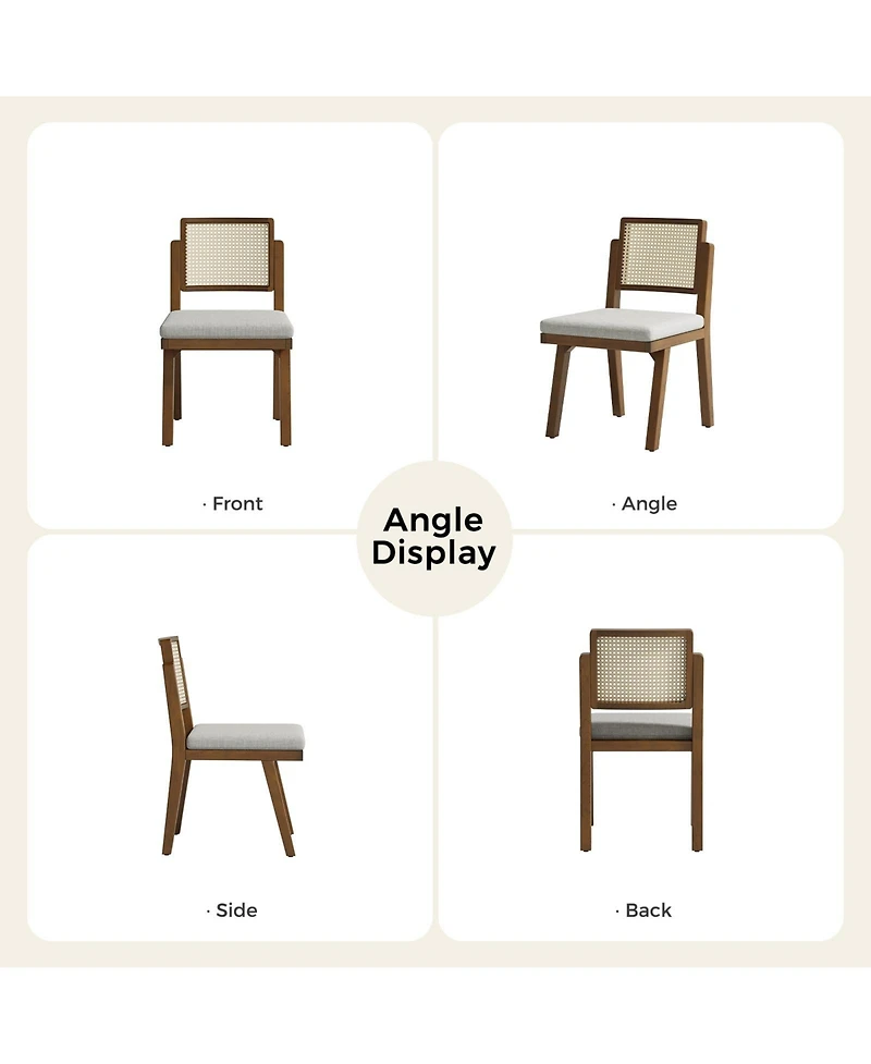 Hulala Home Bert Modern Dining Chair with Woven Rattan Backrest and Solid Wood Legs