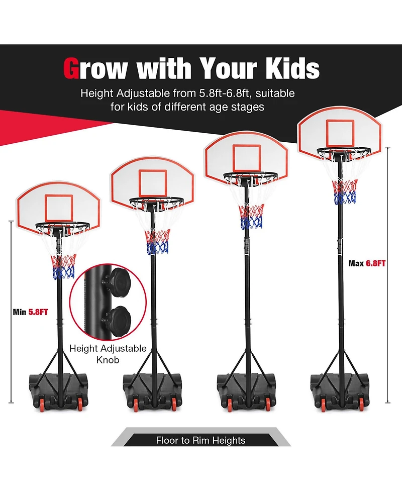 Gymax Basketball System Hoop Stand Backboard w/ Adjustable Height Wheels & 2 Nets