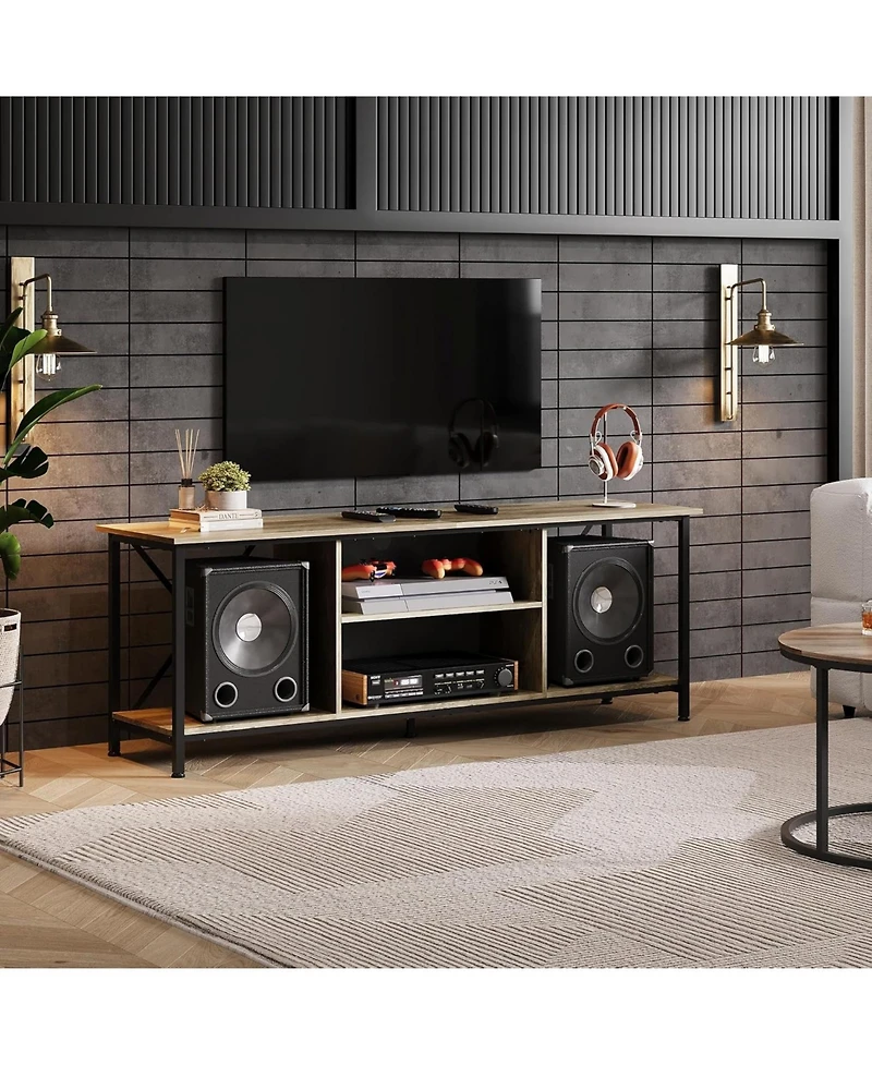 Wlive TV Stand for 55 65 Inch TvEntainment Center with Storage Console Bedroom and Living Room Industrial Midea Open Shelf Met