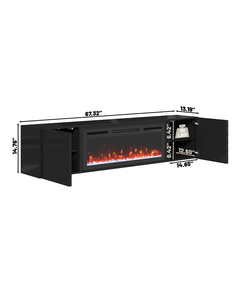 Boyel Living Wall Mounted Tv Stand with 36 inches Electric Fireplace Living Room Storage Table