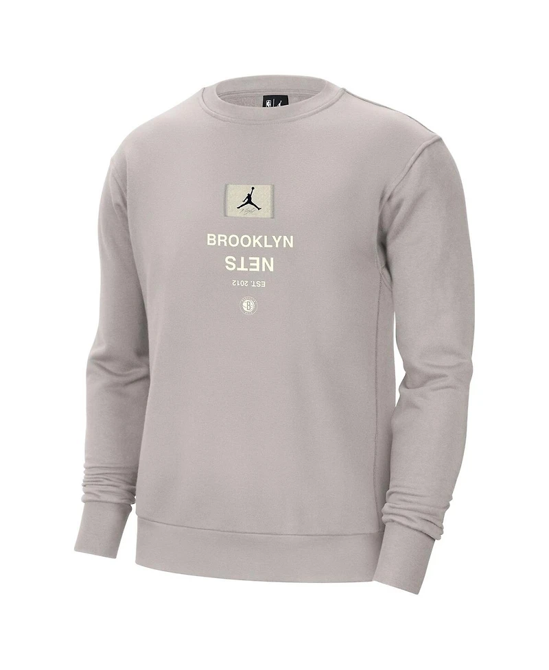 Jordan Men's Stone Brooklyn Nets Courtside Statement Edition Heavyweight Pullover Sweatshirt