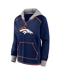 Logo Athletic Women's Navy Denver Broncos Boom Fleece Pullover V-Neck Hoodie