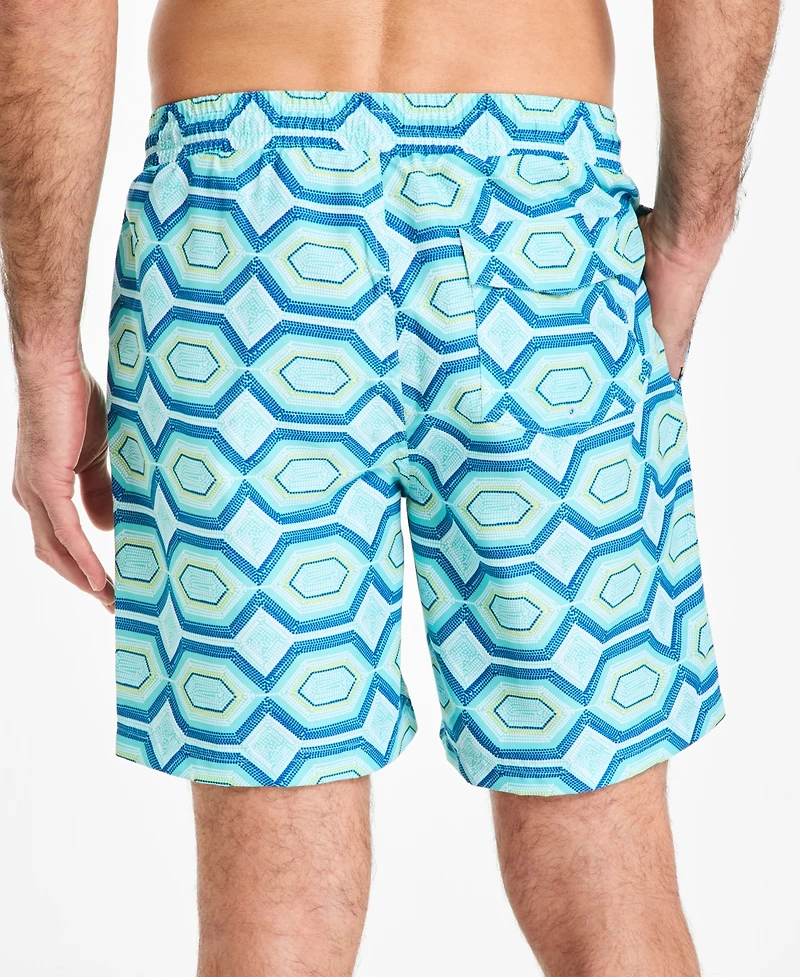 Club Room Men's Geometric Print Drawstring 7" Swim Trunks, Exclusively at Macy's