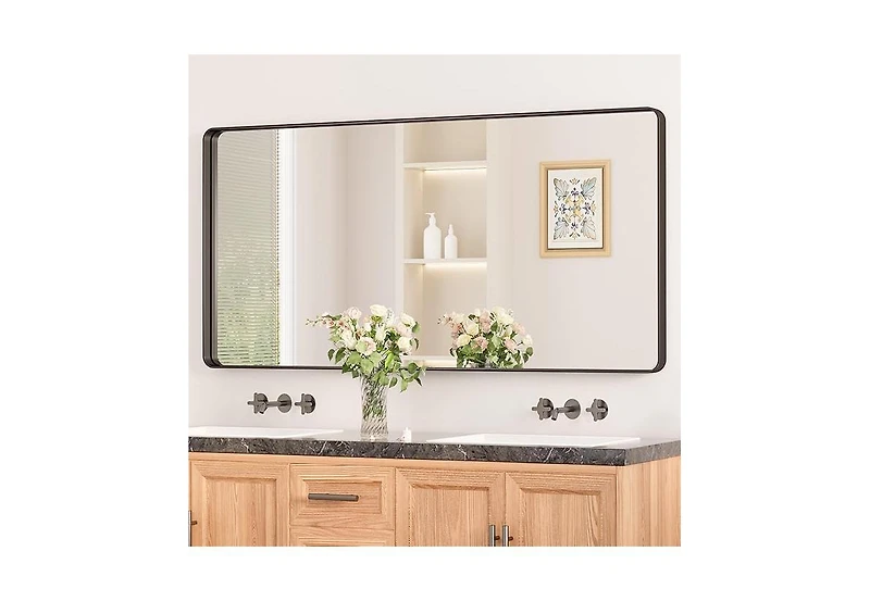 Keonjinn 48x24 Inch Brushed Gold Bathroom Vanity Mirror Tempered Glass Metal Framed
