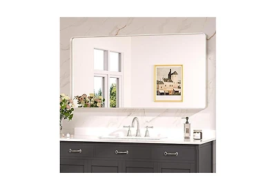 Keonjinn 48x24 Inch Brushed Gold Bathroom Vanity Mirror Tempered Glass Metal Framed