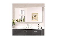 Keonjinn 48x24 Inch Brushed Gold Bathroom Vanity Mirror Tempered Glass Metal Framed