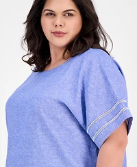 Anne Klein Plus Button-Back Short-Sleeve Blouse