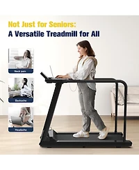Redliro Walking Treadmill for Seniors with Long Handrails 300 lbs Capacity Recovery Fitness Exercise Machine Heart Rate Sensor with Desk & Cup Holder