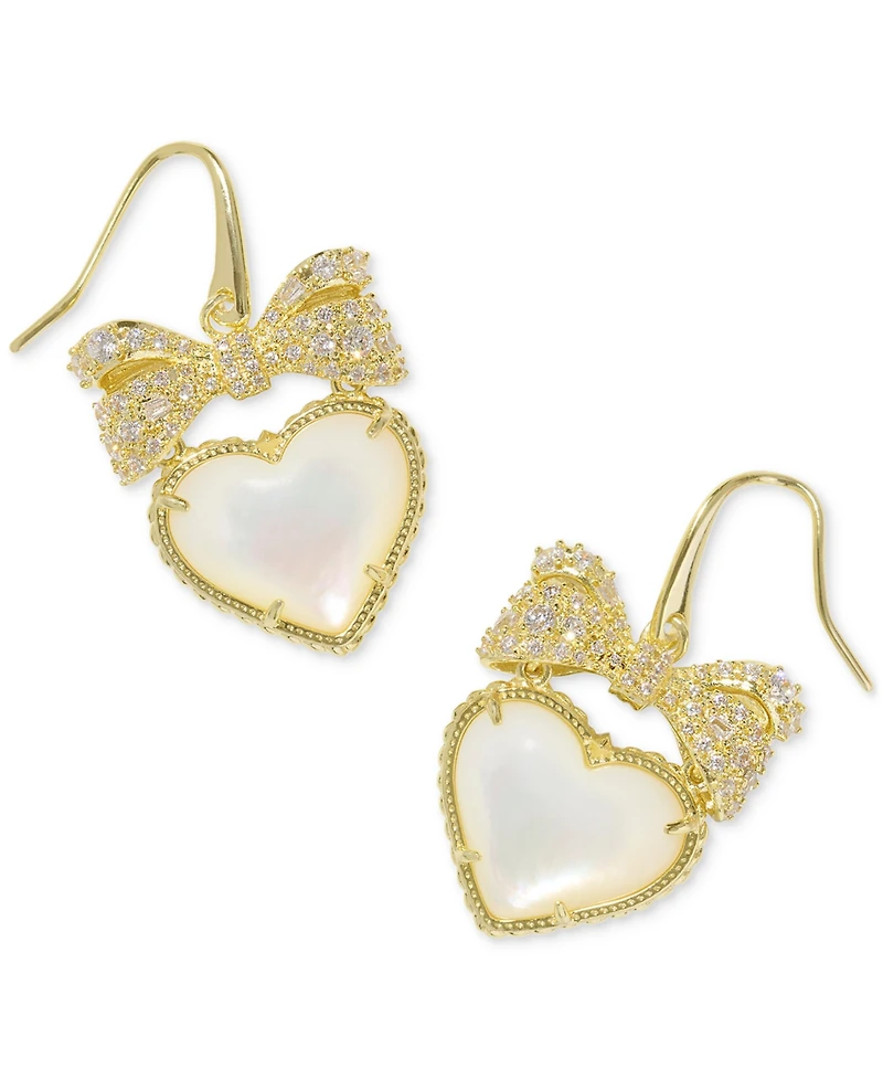 Kendra Scott 14k Gold-Plated Cubic Zirconia Bow & Mother-of-Pearl Heart Drop Earrings