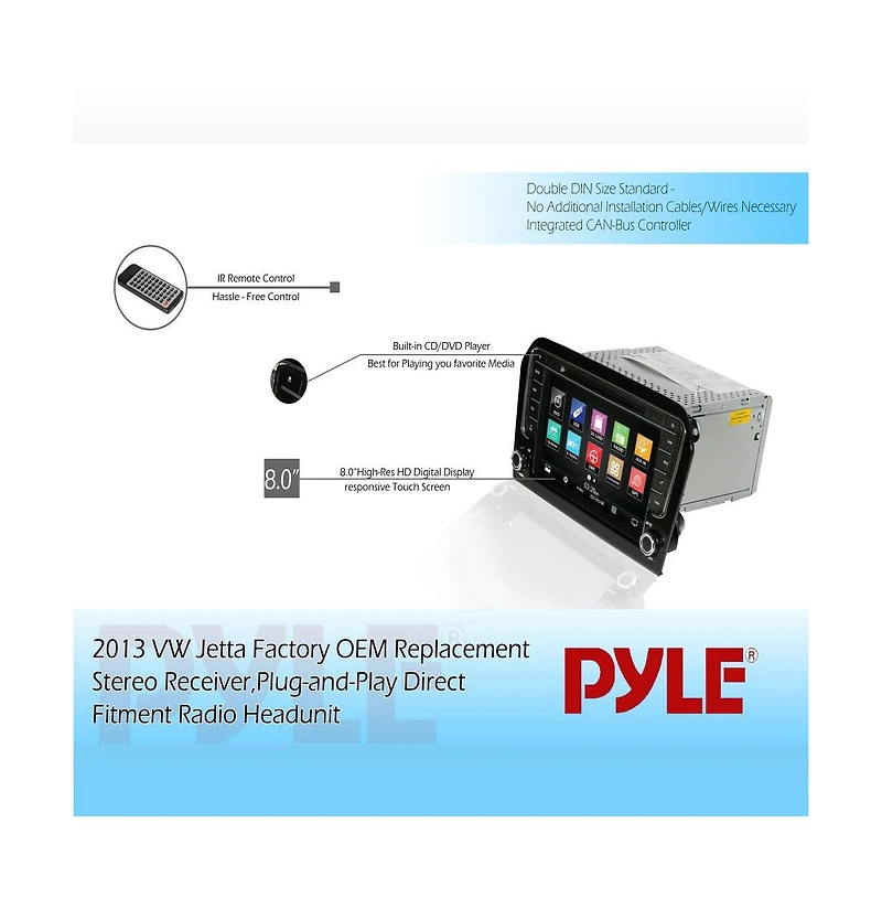 Pyle 2013 Vw Jetta Replacement Stereo Radio, 8'' Hd Display, Gps, Bluetooth