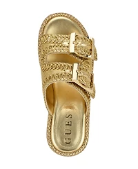 Guess Women's Binks Double-Buckle Woven Platform Wedge Sandals