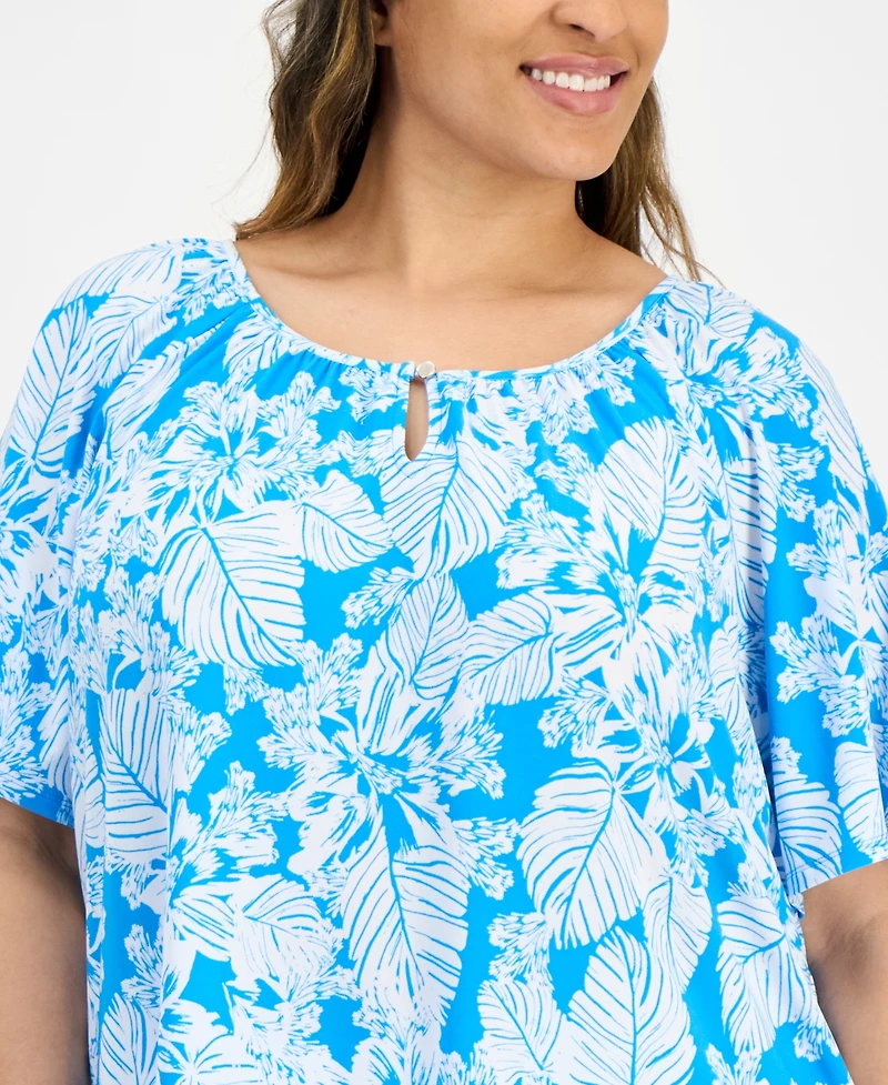 Ak Anne Klein Plus Size Floral-Print Short-Sleeve Top