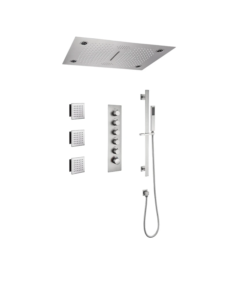 64 Color Luxury Led Shower System with Handheld Shower Shower Faucet Set with Side Body Sprayer Ceiling Rain Shower Head, Brushed Nickel