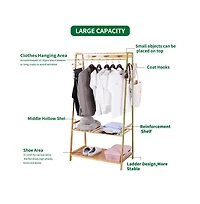 Unho Bamboo Clothes Rail Stand: Garments Storage Rack Shoes Shelf for Bedroom Living Room