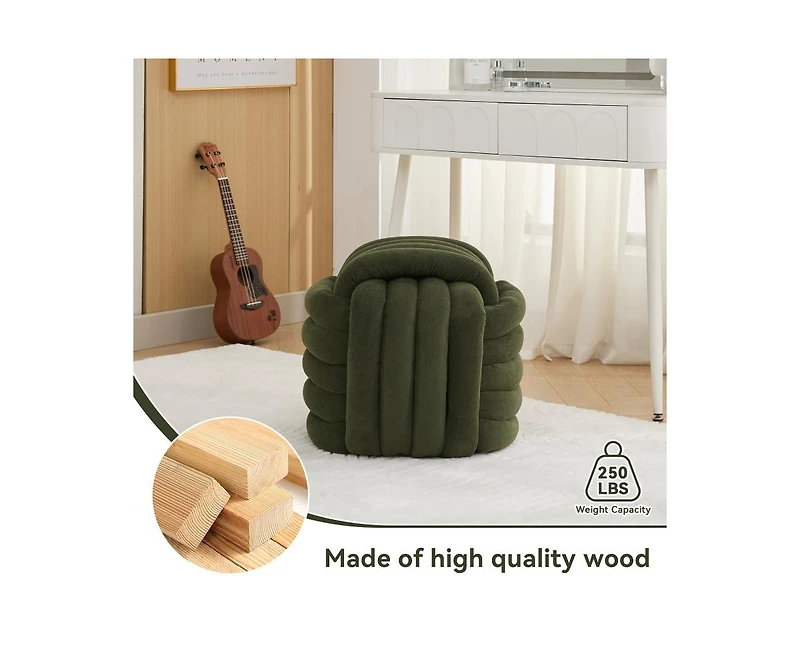 Chenille Fabric Modern Knot Design Ottoman, Comfortable Footstool for Living Room and Bedroom-The Pop Home