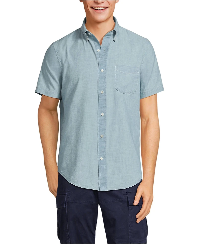 Lands' End Big & Tall Short Sleeve Button Down Chambray Shirt