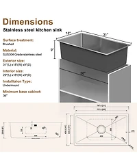 Casainc 31inch L Kitchen Sink with Accessories
