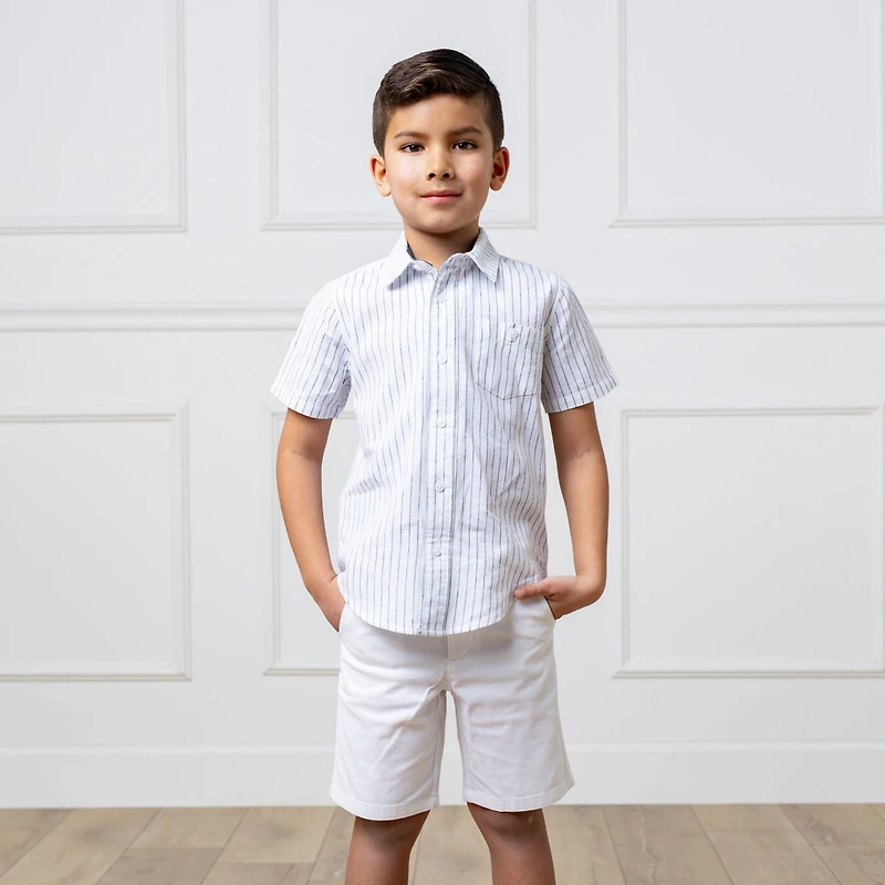 Hope & Henry Boys Linen Short Sleeve Button Down Shirt