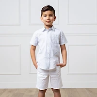 Hope & Henry Boys Linen Short Sleeve Button Down Shirt