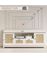 gaomon Rattan Tv Stand for 65 Inch Tv, White Entertainment Center Modern Tv Console Table