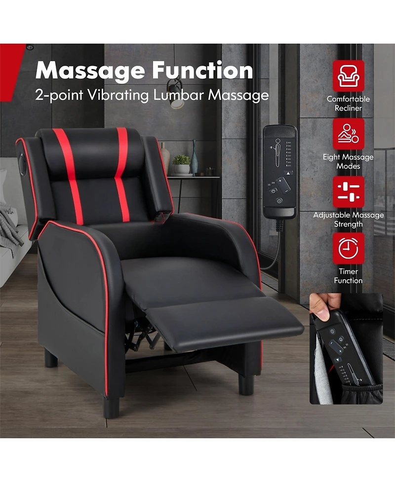 Gouun Pu Leather Massage Gaming Recliner Chair with Side Pockets