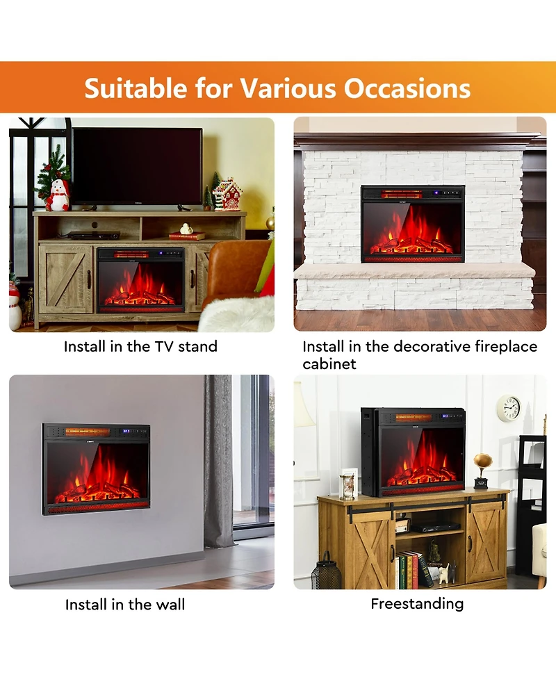 Gymax 25'' Electric Fireplace Recessed 900/1350W Fireplace Heater w/ Remote Control