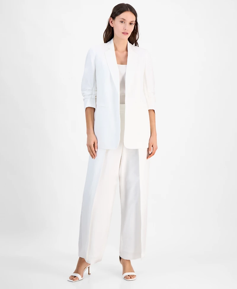 Anne Klein Women's Linen Blend Notch-Collar 3/4-Sleeve Open Jacket